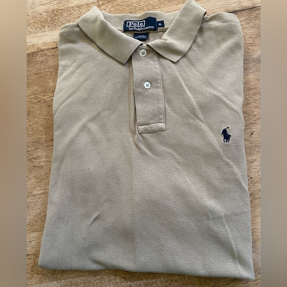 Polo by‎ Ralph Lauren Men’s XL Tan 100% Cotton Pique Knit Short Sleeve Polo